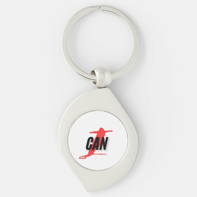 "I Can" Dynamic Red & Black Empowerment Word Art Keychain (Front)