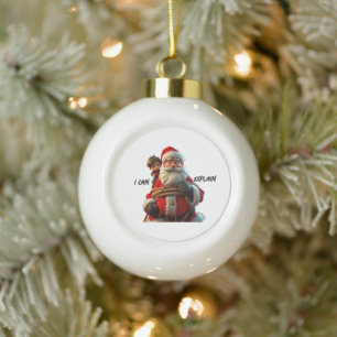 I Can Explain, Cartoon Santa Claus And Little Boy Ceramic Ball Christmas Ornament