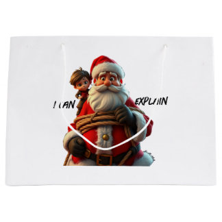 I Can Explain, Cartoon Santa Claus And Little Boy Large Gift Bag