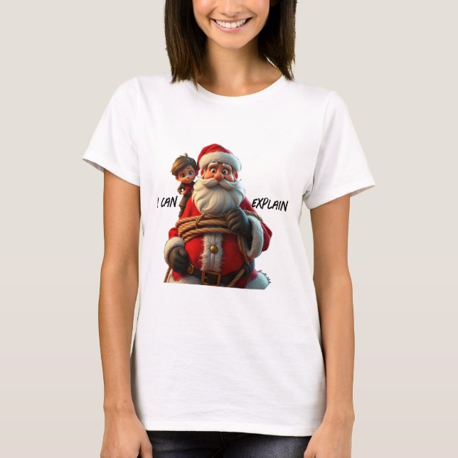 I Can Explain, Cartoon Santa Claus And Little Boy T-Shirt (Front)
