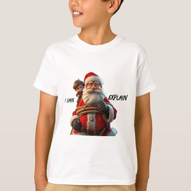 I Can Explain, Cartoon Santa Claus And Little Boy T-Shirt (Front)
