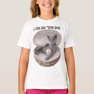 I Can See Your Soul Funny Russian Blue Cat Design T-Shirt
