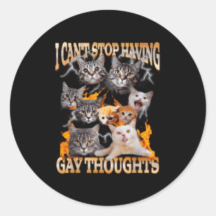 I Can't Stop Having Gay Thoughts Funny Cat Meme Bo Classic Round Sticker
