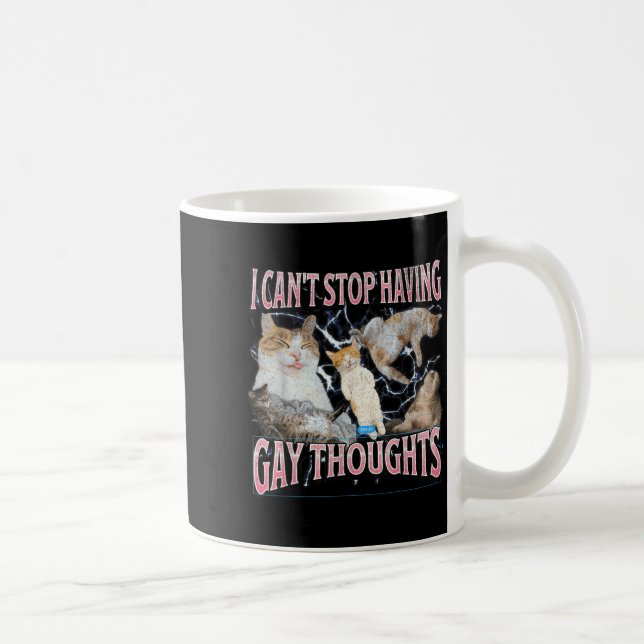 I Can't Stop Having Gay Thoughts Funny Cat Meme Bo Coffee Mug (Right)
