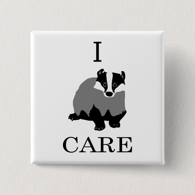 "I Care" European Badger 2 Inch Square Button (Front)