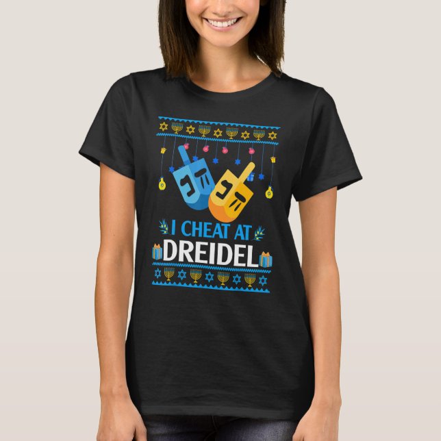 I Cheat At Dreidel Hanukkah Sweater Dreidel Menora (Front)