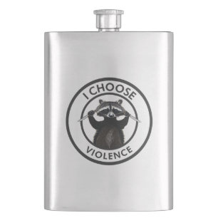 I Choose Violence Funny Raccoon Hip Flask