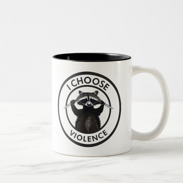 I Choose Violence Funny Raccoon Two-Tone Coffee Mug (Right)