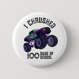 I chrused 100 days of school green monster truck  2 inch round button