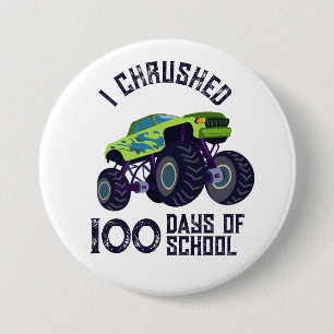 I chrused 100 days of school green monster truck  3 inch round button