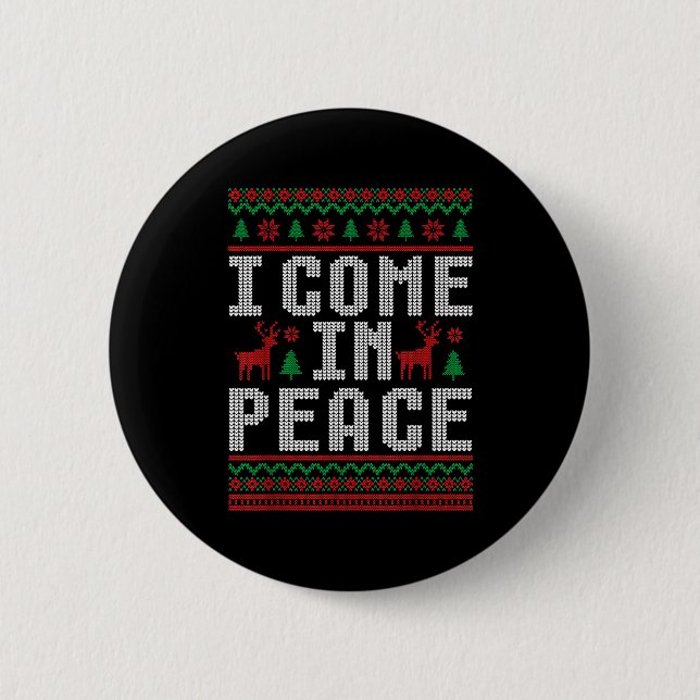 I Come In Peace Couple Matching Ugly Christmas Swe 2 Inch Round Button (Front)