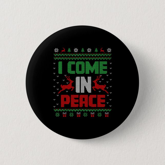 I Come In Peace Couple Matching Ugly Christmas Swe 2 Inch Round Button (Front)