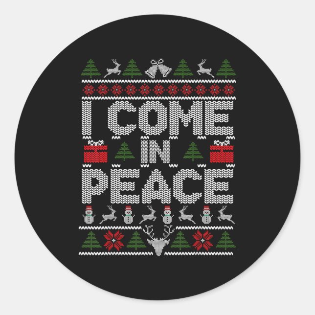 I Come In Peace Couple Matching Ugly Christmas Swe Classic Round Sticker (Front)