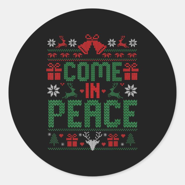 I Come In Peace Couple Matching Ugly Christmas Swe Classic Round Sticker (Front)
