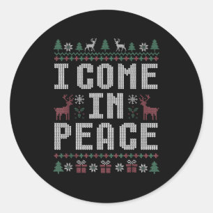 I Come In Peace Couple Matching Ugly Christmas Swe Classic Round Sticker