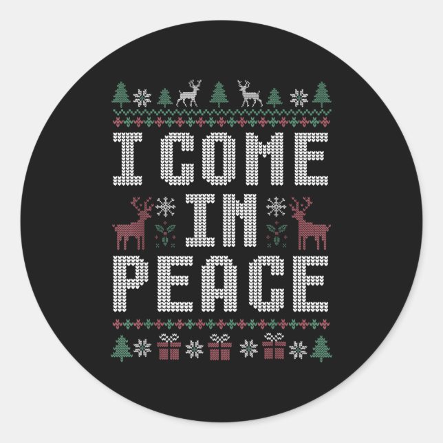 I Come In Peace Couple Matching Ugly Christmas Swe Classic Round Sticker (Front)