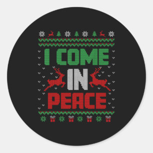 I Come In Peace Couple Matching Ugly Christmas Swe Classic Round Sticker