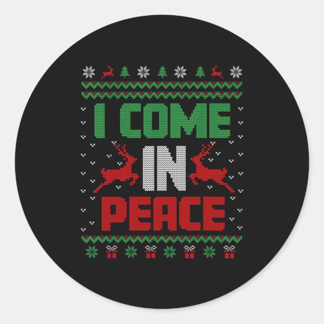 I Come In Peace Couple Matching Ugly Christmas Swe Classic Round Sticker (Front)