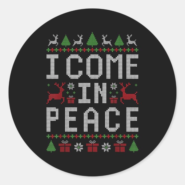 I Come In Peace Couple Matching Ugly Christmas Swe Classic Round Sticker (Front)