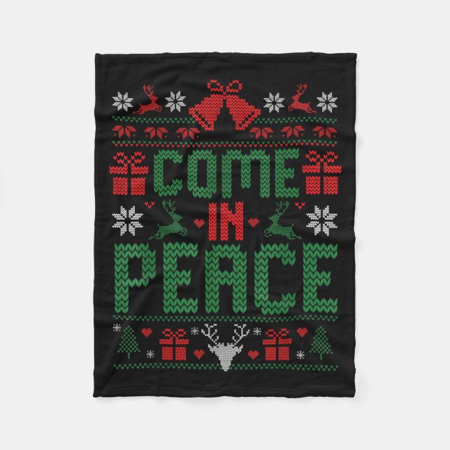 I Come In Peace Couple Matching Ugly Christmas Swe Fleece Blanket (Front)
