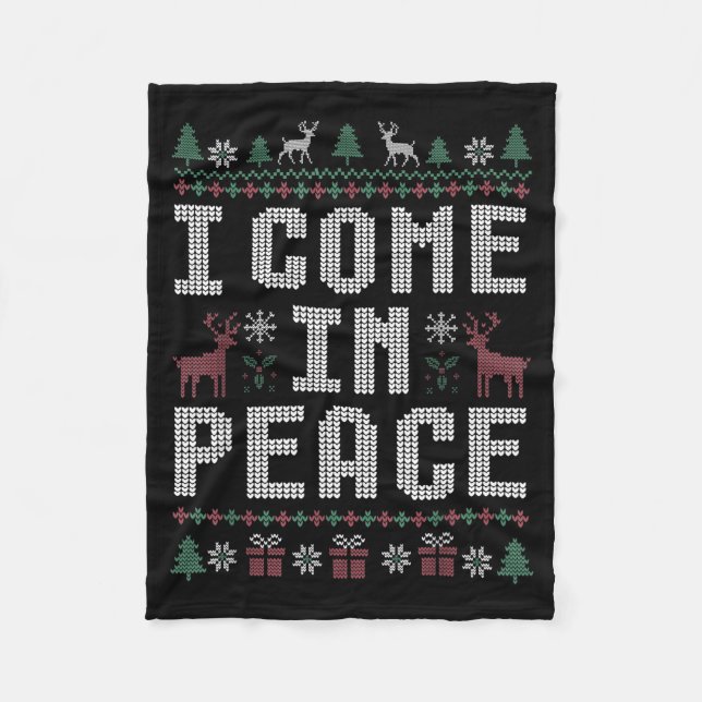 I Come In Peace Couple Matching Ugly Christmas Swe Fleece Blanket (Front)
