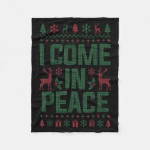 I Come In Peace Couple Matching Ugly Christmas Swe Fleece Blanket