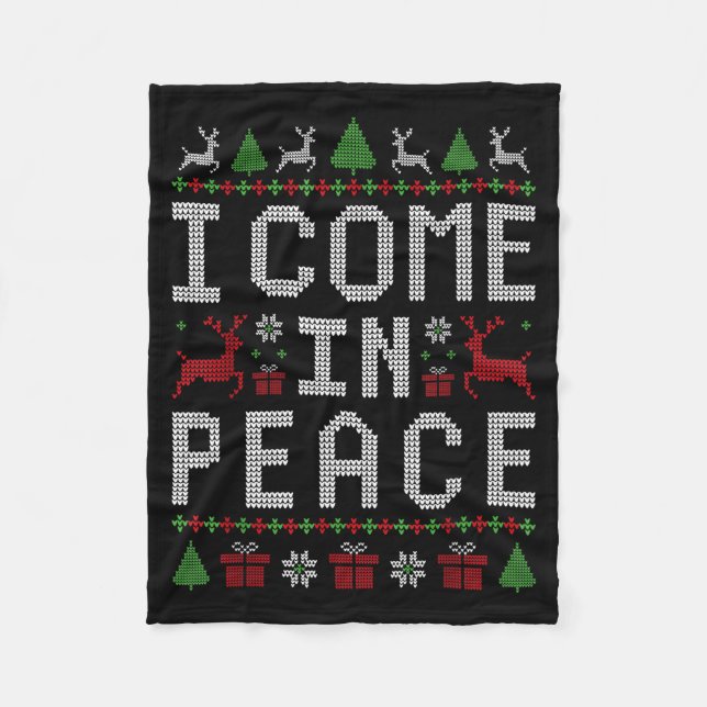 I Come In Peace Couple Matching Ugly Christmas Swe Fleece Blanket (Front)