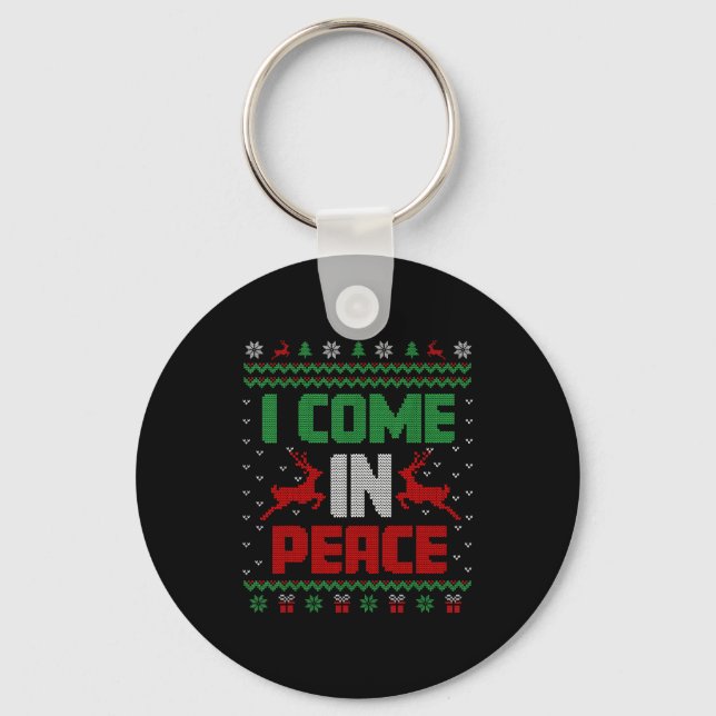 I Come In Peace Couple Matching Ugly Christmas Swe Keychain (Front)