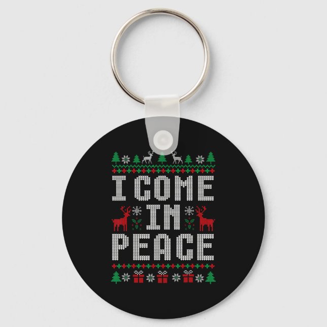 I Come In Peace Couple Matching Ugly Christmas Swe Keychain (Front)