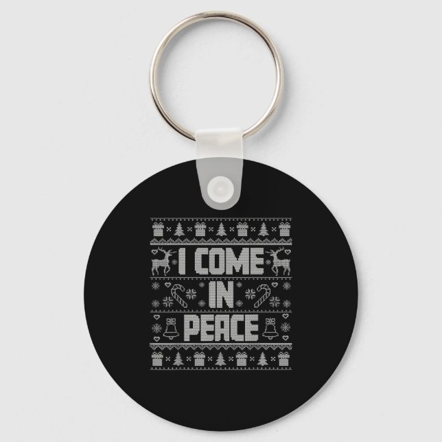 I Come In Peace Couple Matching Ugly Christmas Swe Keychain (Front)