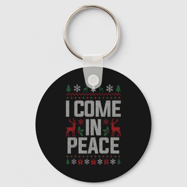 I Come In Peace Couple Matching Ugly Christmas Swe Keychain (Front)