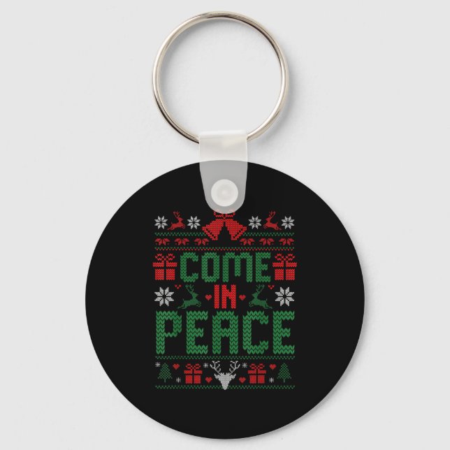 I Come In Peace Couple Matching Ugly Christmas Swe Keychain (Front)