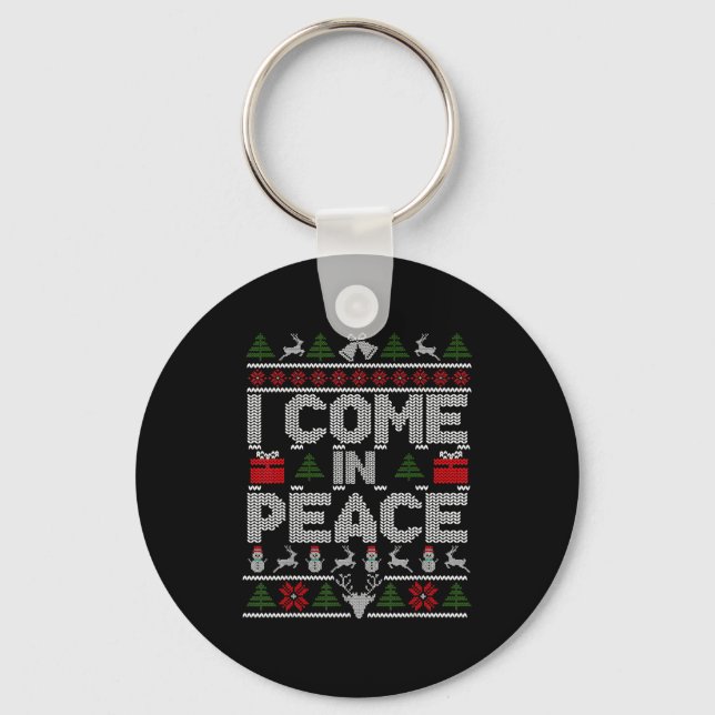 I Come In Peace Couple Matching Ugly Christmas Swe Keychain (Front)