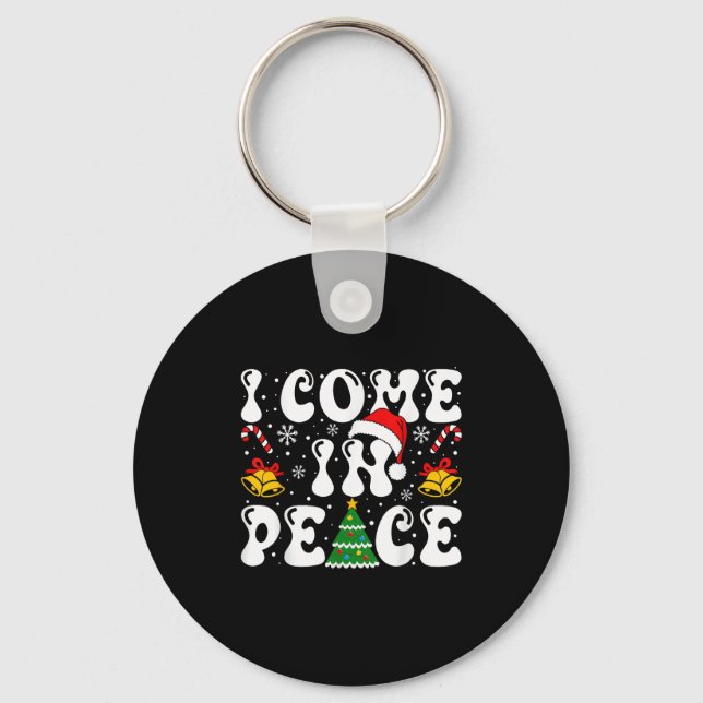 I Come In Peace Funny Couple Ugly Christmas Shirt  Keychain (Front)