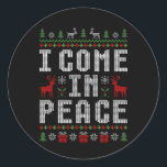 I Come In Peace I'm Peace Matching Couple Christma Classic Round Sticker<br><div class="desc">I Come In Peace I'm Peace Matching Couple Christmas Pyjamas 1</div>