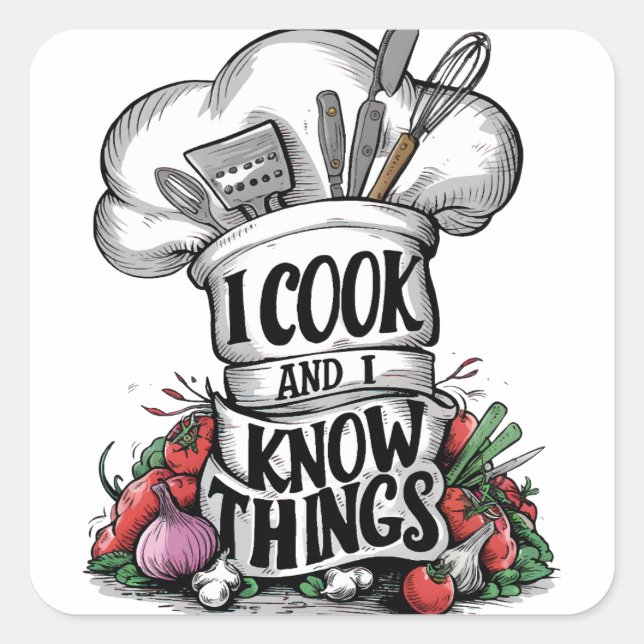 I Cook and I Know Things funny cooking Square Sticker (Front)