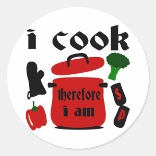 I Cook, Therefore I Am With Big Red Pot And Lid Classic Round Sticker