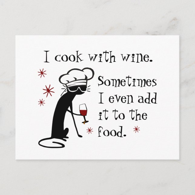 I Cook With Wine Funny Quote with Cat Postcard (Front)