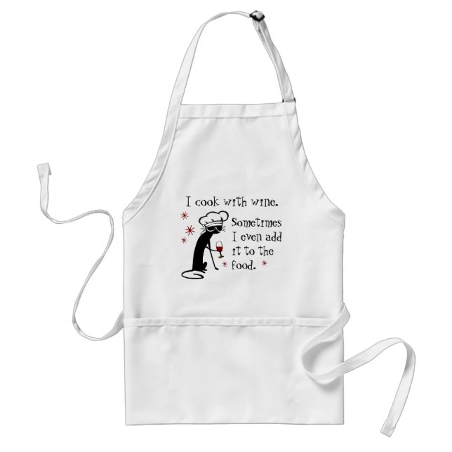 I Cook With Wine Funny Quote with Cat Standard Apron (Front)