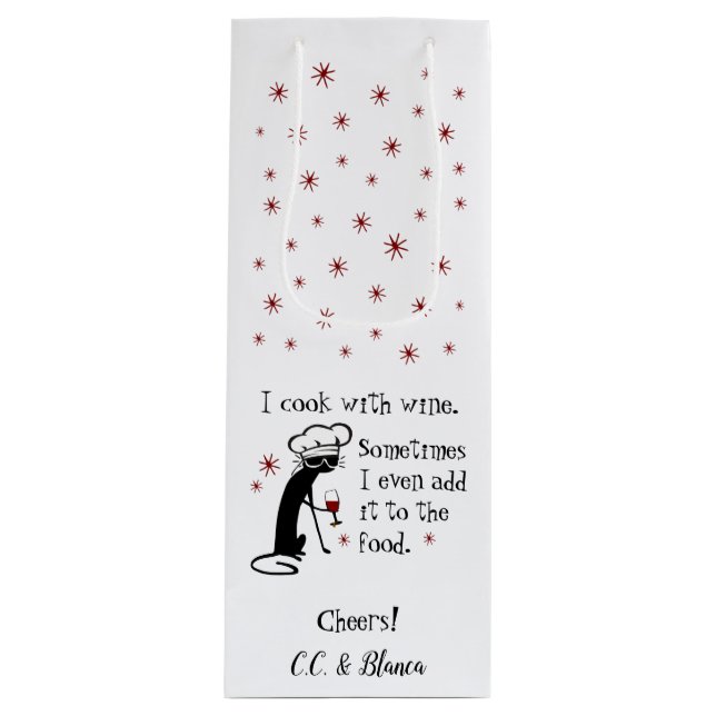 I Cook With Wine Funny Quote with Cat Wine Gift Bag (Front)