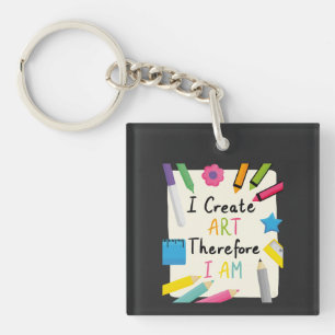 I Create Art Message with Colourful Stationery Keychain