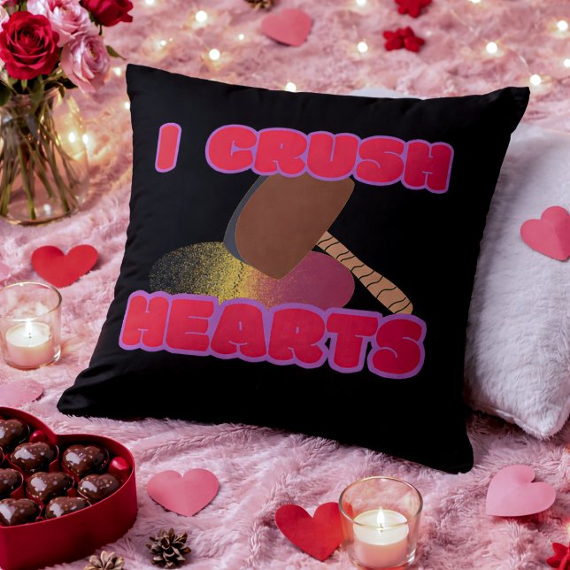 I Crush Hearts Funny Sarcastic Valentine's Day Throw Pillow (Creator Uploaded)