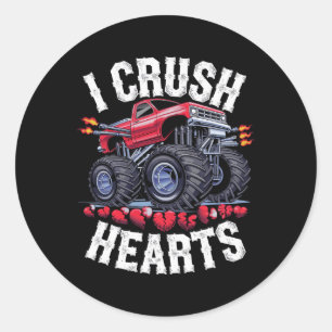 I Crush Hearts Monster Truck Funny Valentines Day  Classic Round Sticker