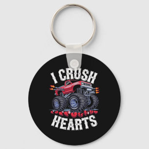 I Crush Hearts Monster Truck Funny Valentines Day Keychain