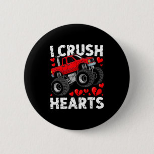 I Crush Hearts Valentine Monster Truck Boys Toddle 2 Inch Round Button