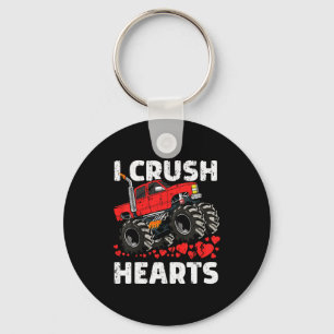 I Crush Hearts Valentines Day Monster Truck Boys T Keychain