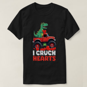 I Crush Hearts Valentines Day T Rex Riding Truck T-Shirt