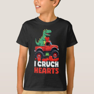 I Crush Hearts Valentines Day T Rex Riding Truck T-Shirt