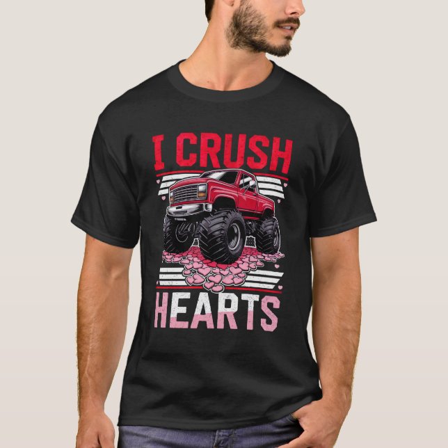 I Crush Hearts Valentine's Gift Monster Truck Love T-Shirt (Front)