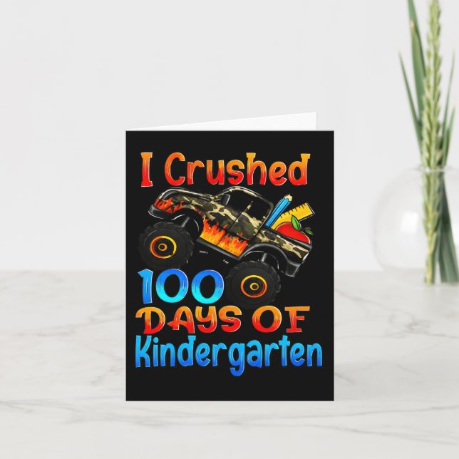 I Crushed 100 Days Of Kindergarten Monster Trucks  Card (Front)